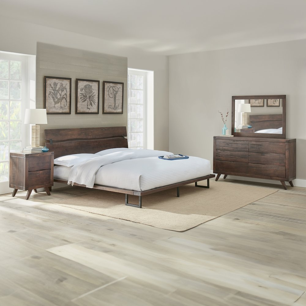 Start2Finish Pasco Queen Bed with wooden frame and headboard, showcasing a modern bedroom furniture setup.