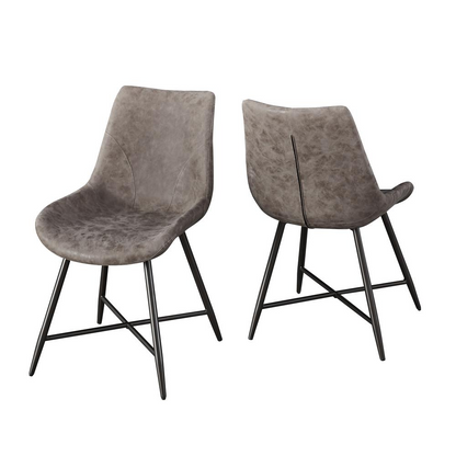 Start2Finish Romona Brown vegan leather side chair with modern design and cushioned seat, shown from a side view.