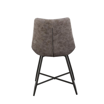 Romona Brown vegan leather side chair with metal legs, modern design, and cushioned seat for stylish dining or office use.