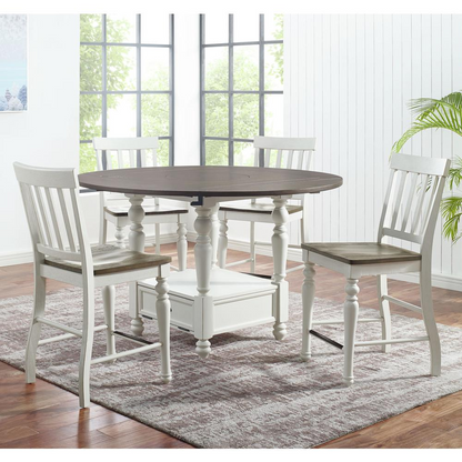 Start2Finish Joanna round counter height table with wooden top and metal legs, ideal for casual dining or bar seating.