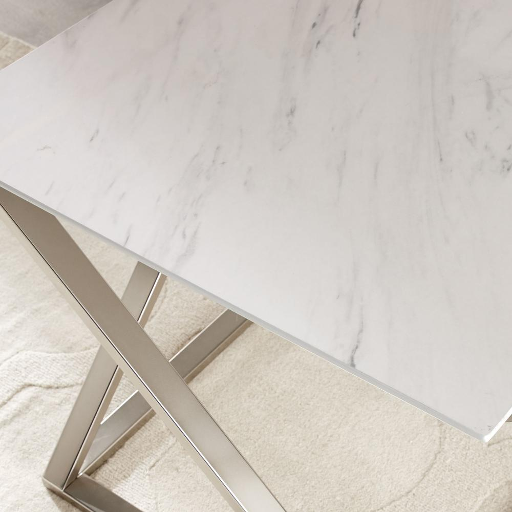 Start2Finish Zurich faux white marble top with sleek, polished surface and realistic marble pattern, ideal for contemporary furniture.