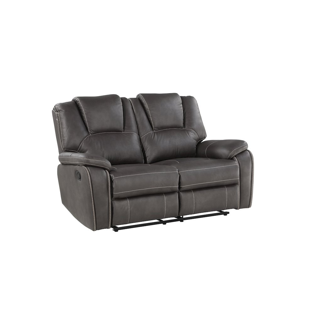 Katrine Charcoal Manual Loveseat by Start2Finish with plush cushions and fabric upholstery in a modern living room setting.