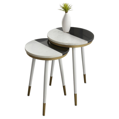 Start2Finish Taj 2-Pack marble top side tables displaying sleek marble surfaces and contemporary furniture design.