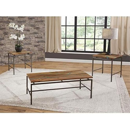 Set of three Tamra occasional tables from Start2Finish, featuring modern wooden tabletops and sleek metal legs.