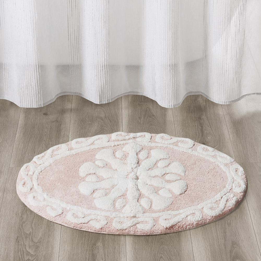 Start2Finish medallion cotton tufted bath rug with a soft, textured design, perfect for adding comfort to your bathroom.