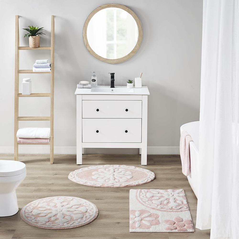 Start2Finish Medallion Cotton Tufted Bath Rug with intricate medallion pattern in soft, absorbent cotton for bath decor.