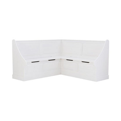 White Tobin Corner Breakfast Nook by Start2Finish, showcasing a cozy seating area with built-in storage and a corner table.