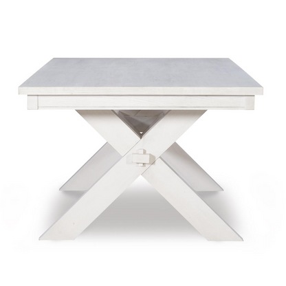 Start2Finish Turino distressed white dining table with a rustic wooden surface and sturdy legs, ideal for modern dining rooms.