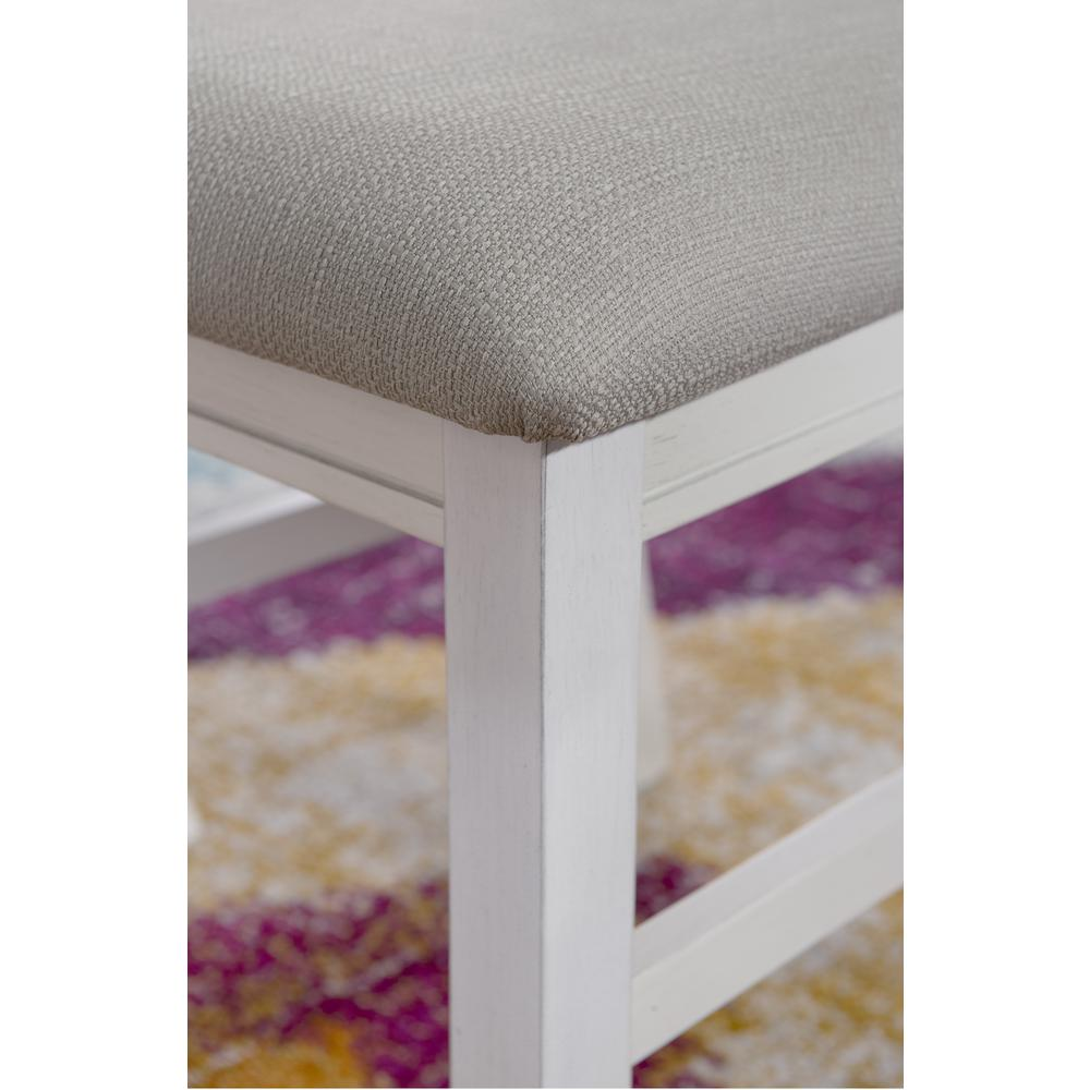 Distressed white Turino Side Chair by Start2Finish with wooden legs and a classic, rustic design for stylish dining or seating.