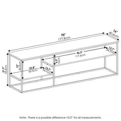 Start2Finish Furinno Moretti modern TV stand for up to 78-inch TVs, Columbia Walnut finish, stylish furniture for living room.