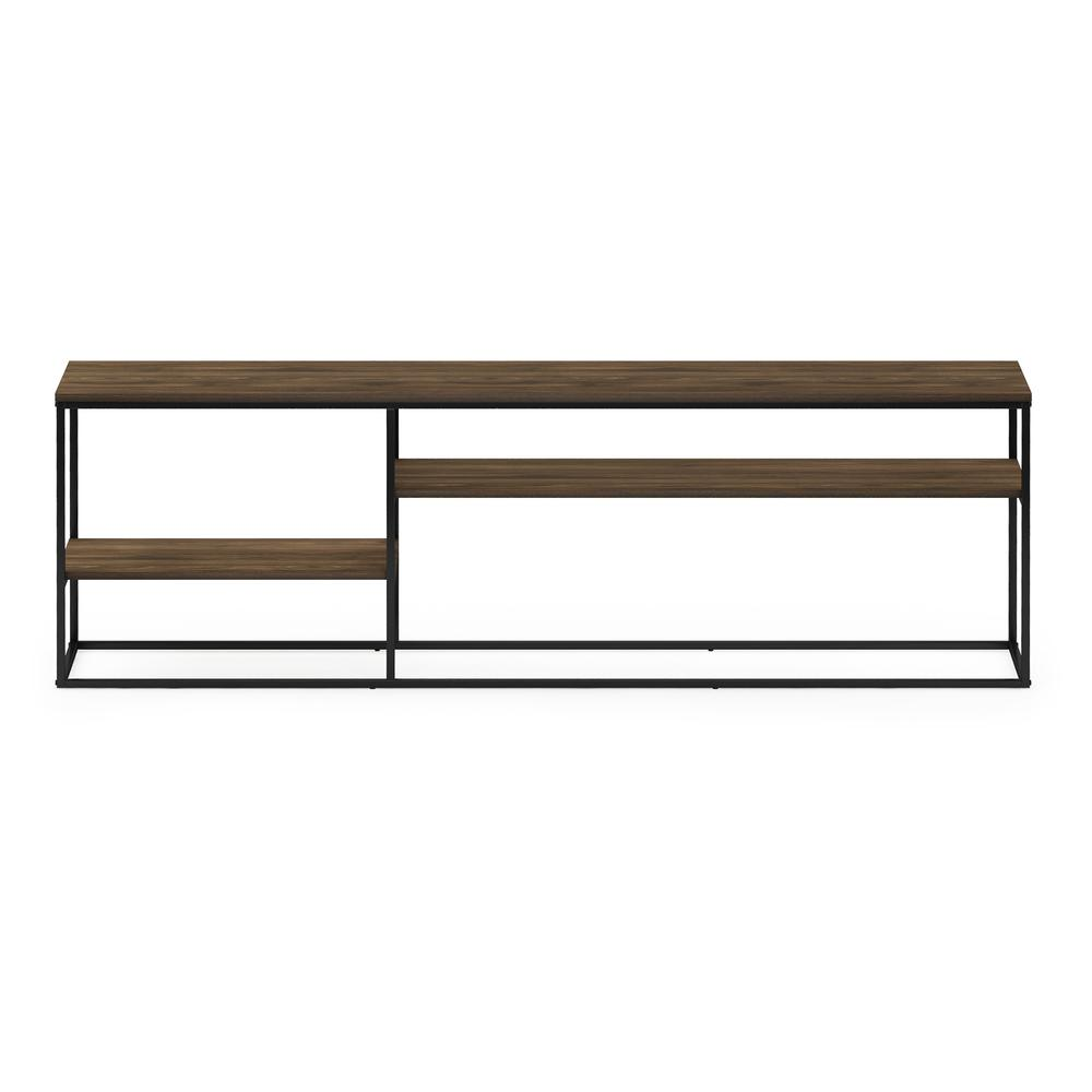 Modern Furinno Moretti TV stand for 78-inch TVs in Columbia Walnut, featuring sleek storage compartments and a contemporary design.