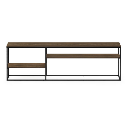 Modern Furinno Moretti TV stand for 78-inch TVs in Columbia Walnut, featuring sleek storage compartments and a contemporary design.