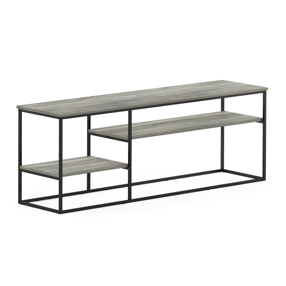 Furinno Moretti modern TV stand in French Oak Grey with spacious shelves for TVs up to 65 inches, stylish furniture for living room