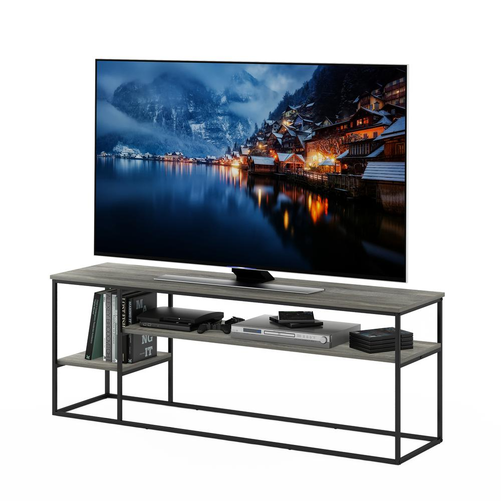 Furinno Moretti French Oak Grey modern TV stand for 65-inch TVs, featuring sleek furniture design by Start2Finish.