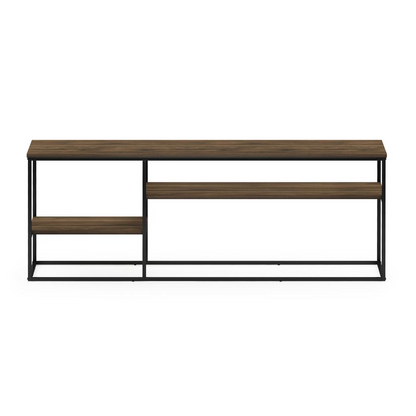 Furinno Moretti modern lifestyle TV stand for 65-inch TVs in Columbia Walnut finish, featuring sleek wood design and storage compartments.