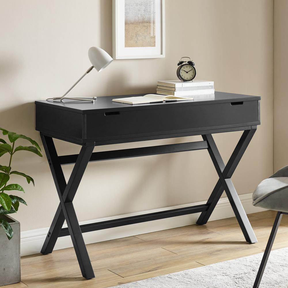Black Peggy Lift Top Desk by Start2Finish with a smooth lifting mechanism and spacious surface for working or studying.