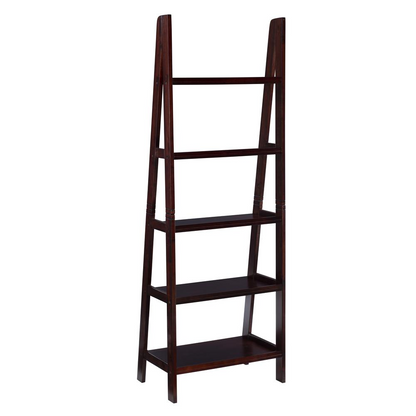 Start2Finish Acadia Ladder Bookshelf in Espresso with multiple shelves for books and decor, leaning design, modern wooden furniture.