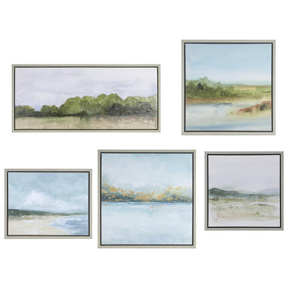 Start2Finish abstract landscape 5-piece gallery canvas wall art set featuring vibrant, modern landscape designs for home decor.