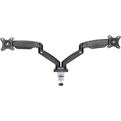 Start2Finish Lorell black monitor mounting arm, height adjustable, supports 2 displays, 14.3 lb capacity, VESA compatible, for dual monitors.