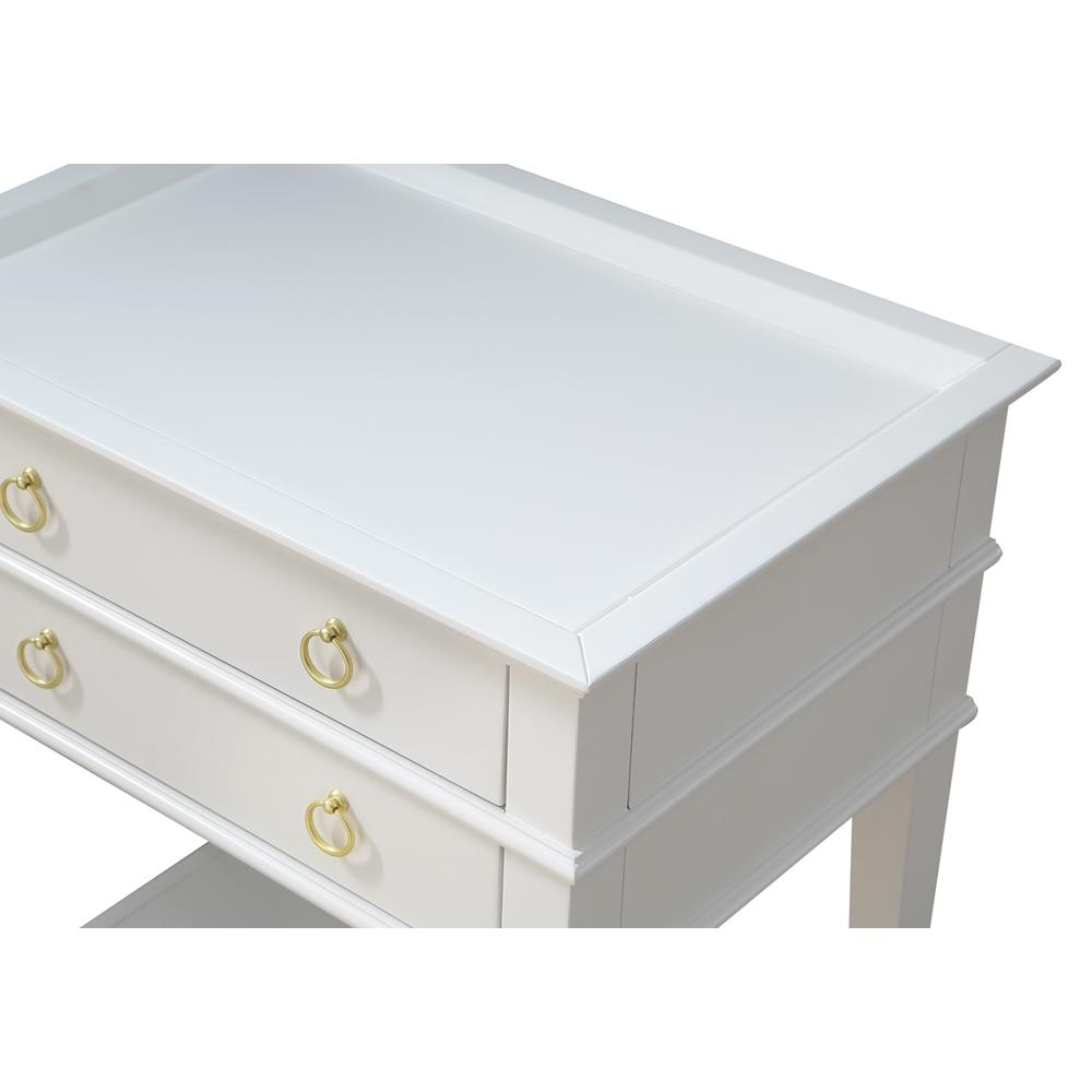 Clara White 2-Drawer Tray Top Nightstand by Start2Finish, showing a modern furniture piece with two drawers and a tray top surface.