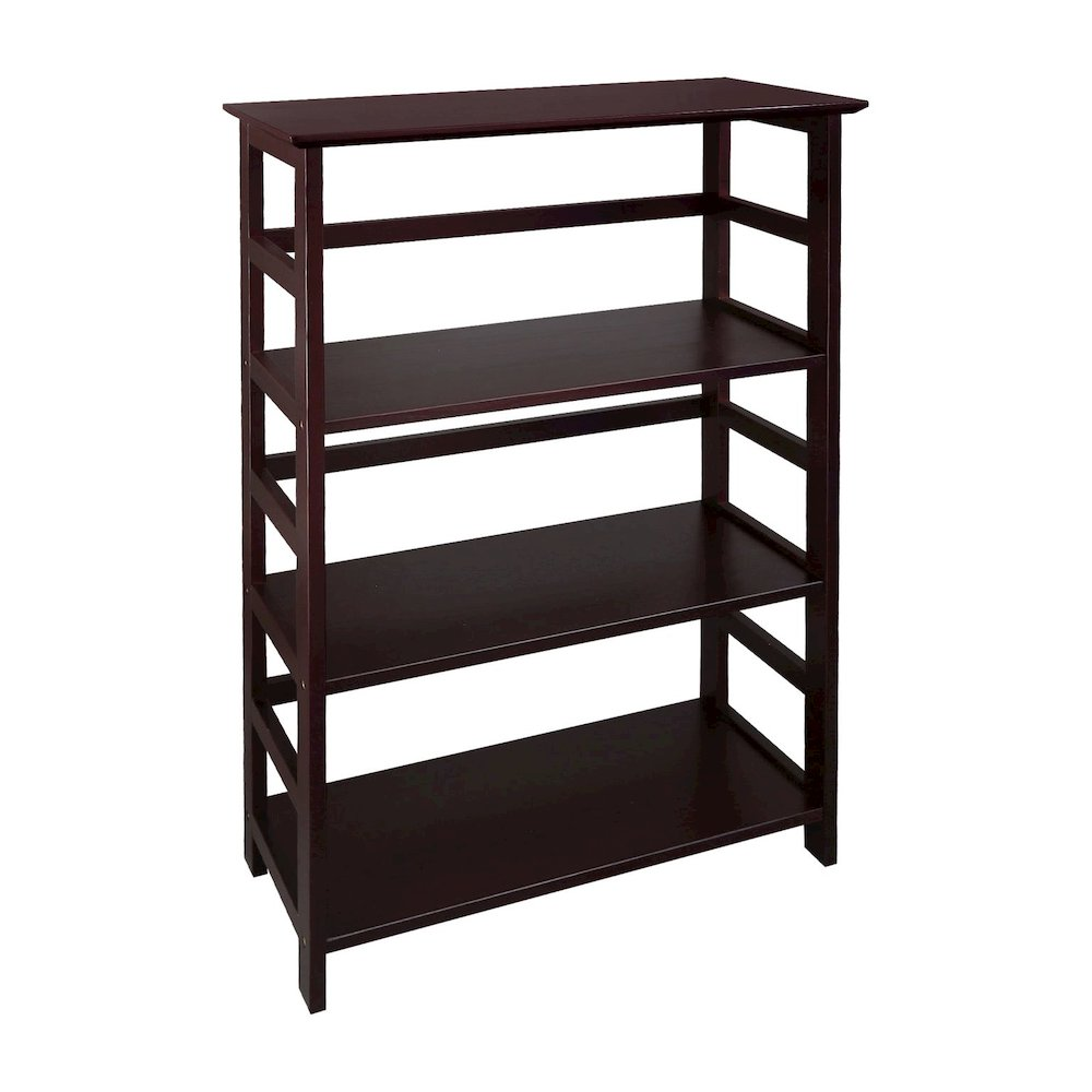 Start2Finish Soho Manhattan 4-shelf espresso bookcase showing four wooden shelves and a sturdy frame on a white background.