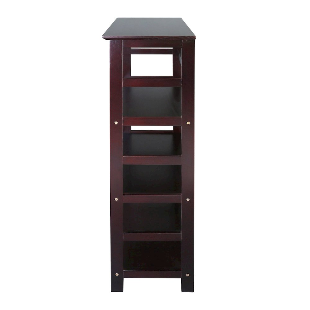 Start2Finish Soho Manhattan 4-shelf Espresso bookcase with four spacious shelves, ideal for organizing books and decor.