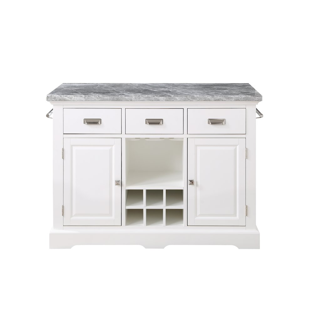 Start2Finish Zermatt Kitchen Island with wood finish, featuring spacious countertop and storage drawers for modern kitchen use.