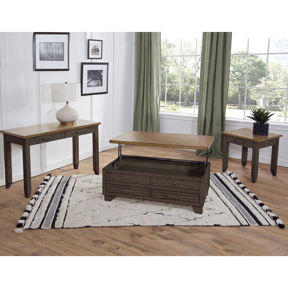 Start2Finish Bear Creek Sofa Table in brown with a wooden finish, featuring a sleek rectangular design and sturdy legs.