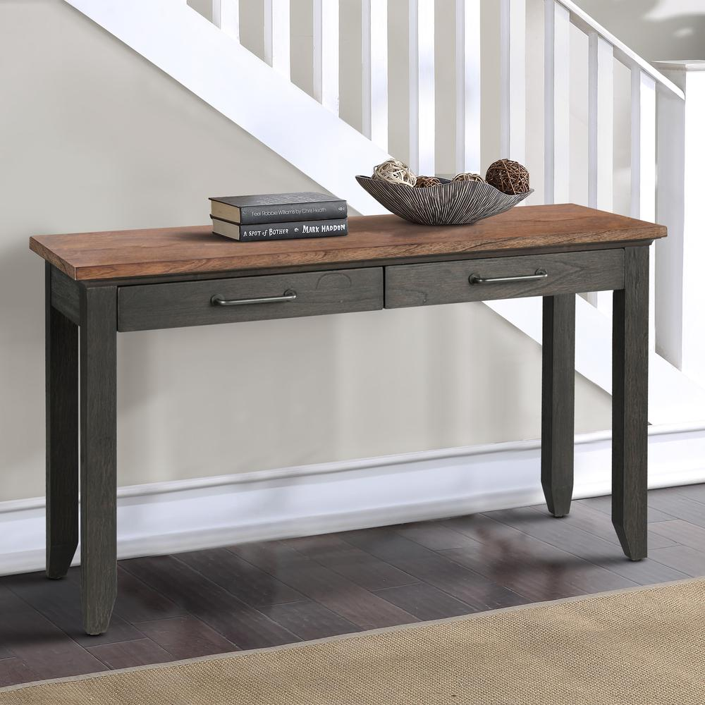 Start2Finish Bear Creek sofa table in brown with sleek wooden design and sturdy legs, perfect for living room decor.