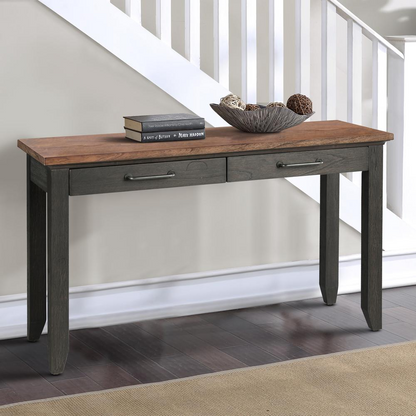 Start2Finish Bear Creek sofa table in brown with sleek wooden design and sturdy legs, perfect for living room decor.