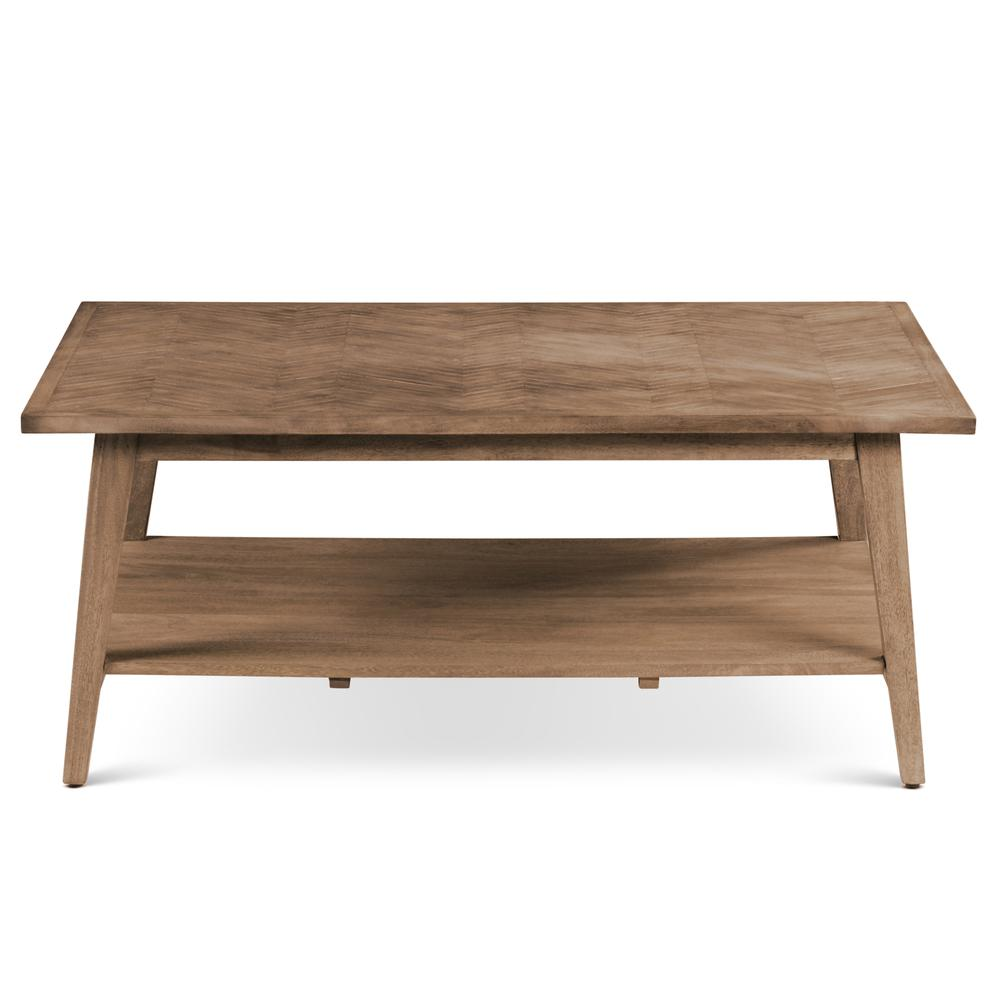 Milani rectangle cocktail table by Start2Finish with a modern design, wooden surface, and sturdy metal legs in a living room setting.