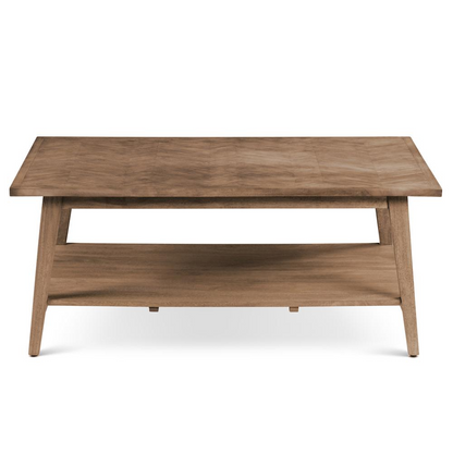 Milani rectangle cocktail table by Start2Finish with a modern design, wooden surface, and sturdy metal legs in a living room setting.