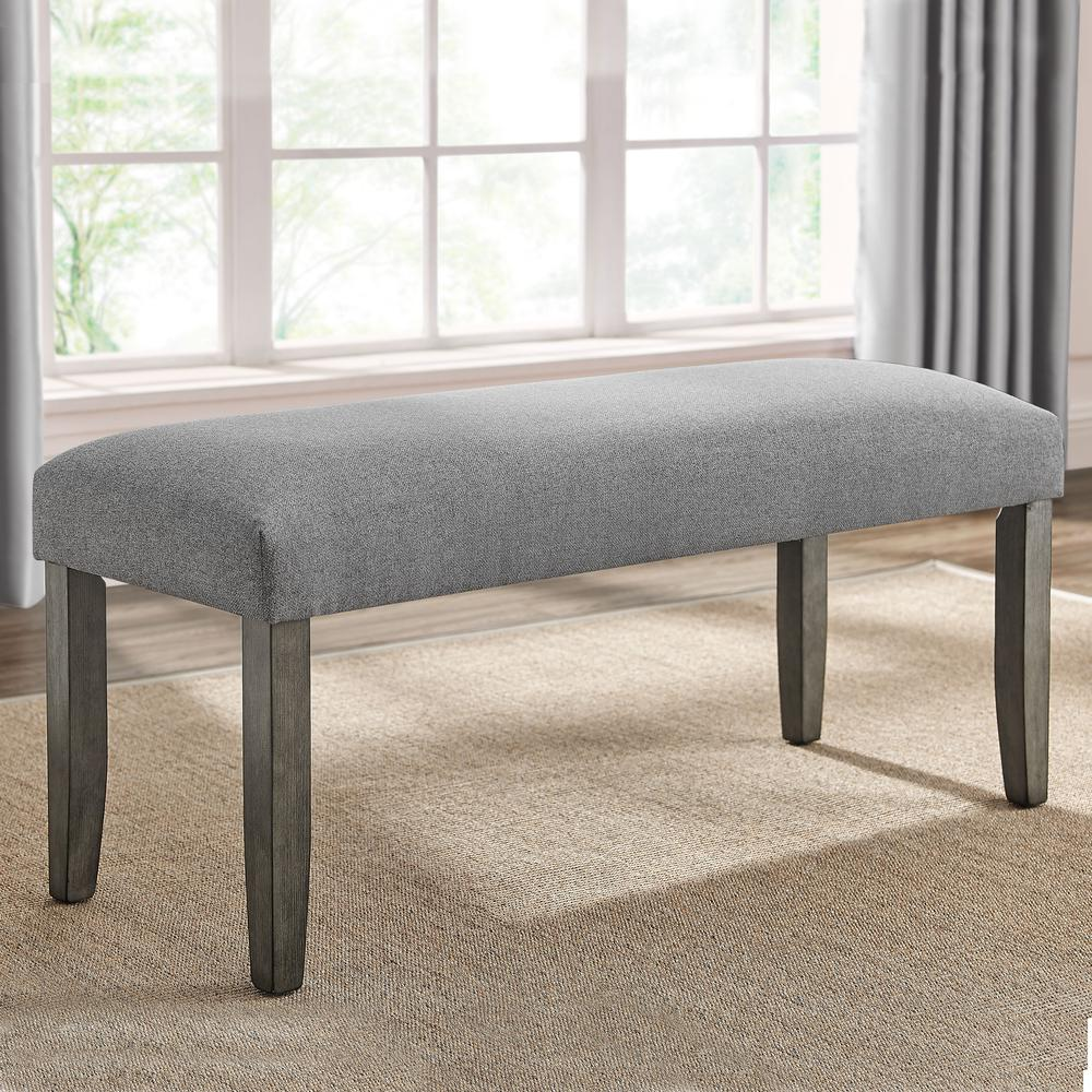 Start2Finish Emily backless bench with wooden legs and upholstered seat, ideal for entryways or living rooms.
