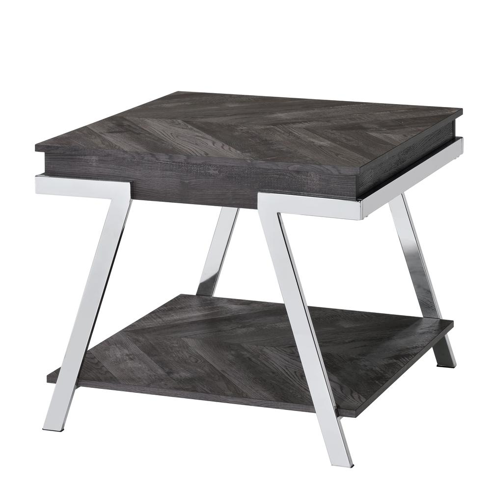 Start2Finish Roma End Table with round wooden top and black metal legs, modern accent piece for living room or bedroom.