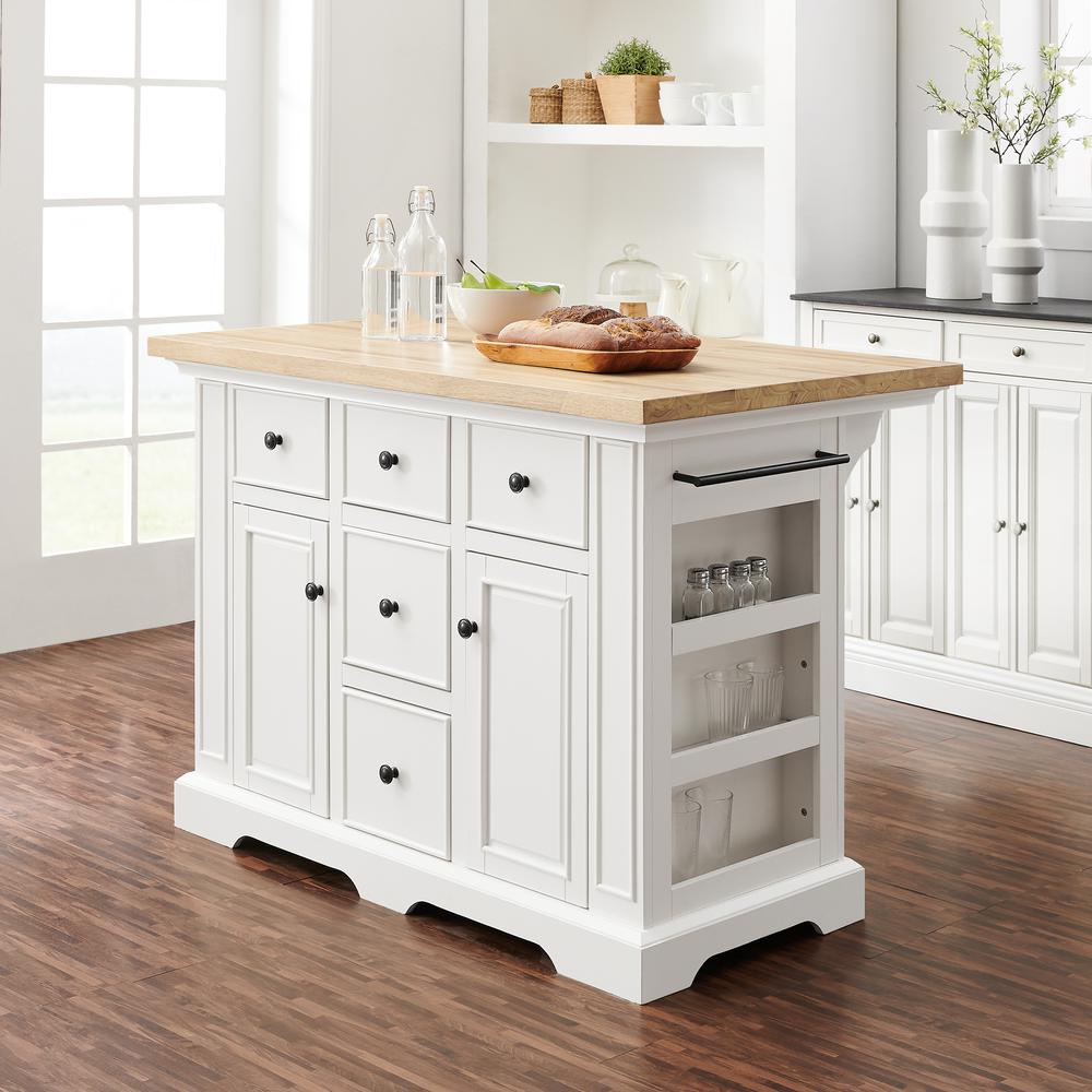 Start2Finish Julia Wood Top Kitchen Island with spacious surface and sturdy wooden construction, ideal for modern kitchen spaces.