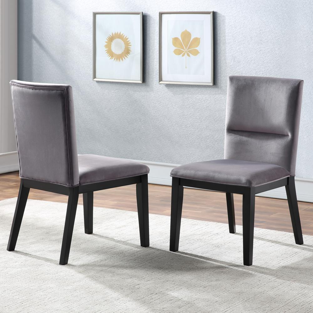 Grey Amalie Side Chair by Start2Finish with wooden legs and cushioned seat, modern and stylish for dining or accent use.