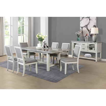 Gray marble top dining table by Start2Finish, showcasing a sleek marble surface and modern wooden legs.