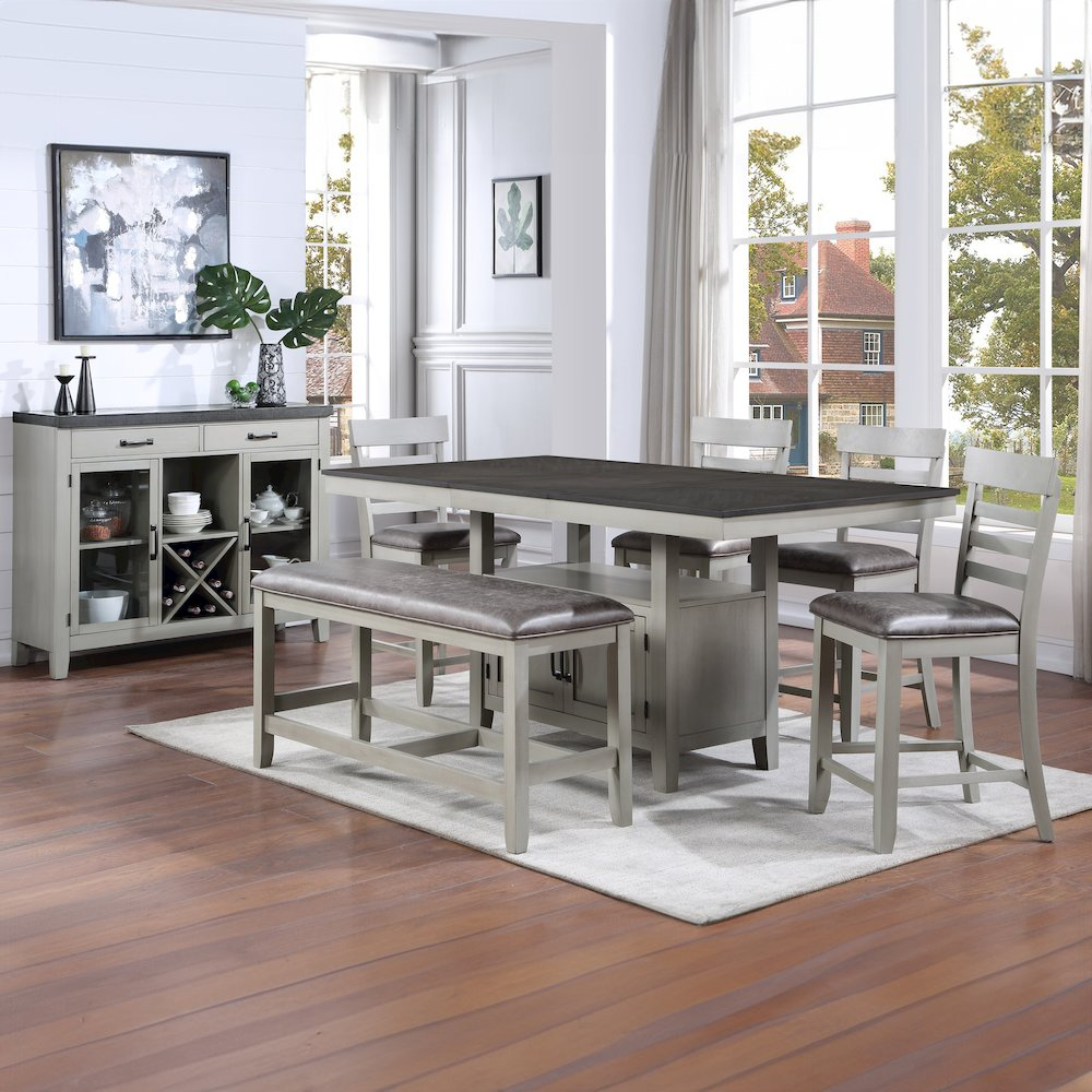 Start2Finish Hyland 7-piece dining set with server, featuring wooden table and matching chairs for elegant dining room decor.