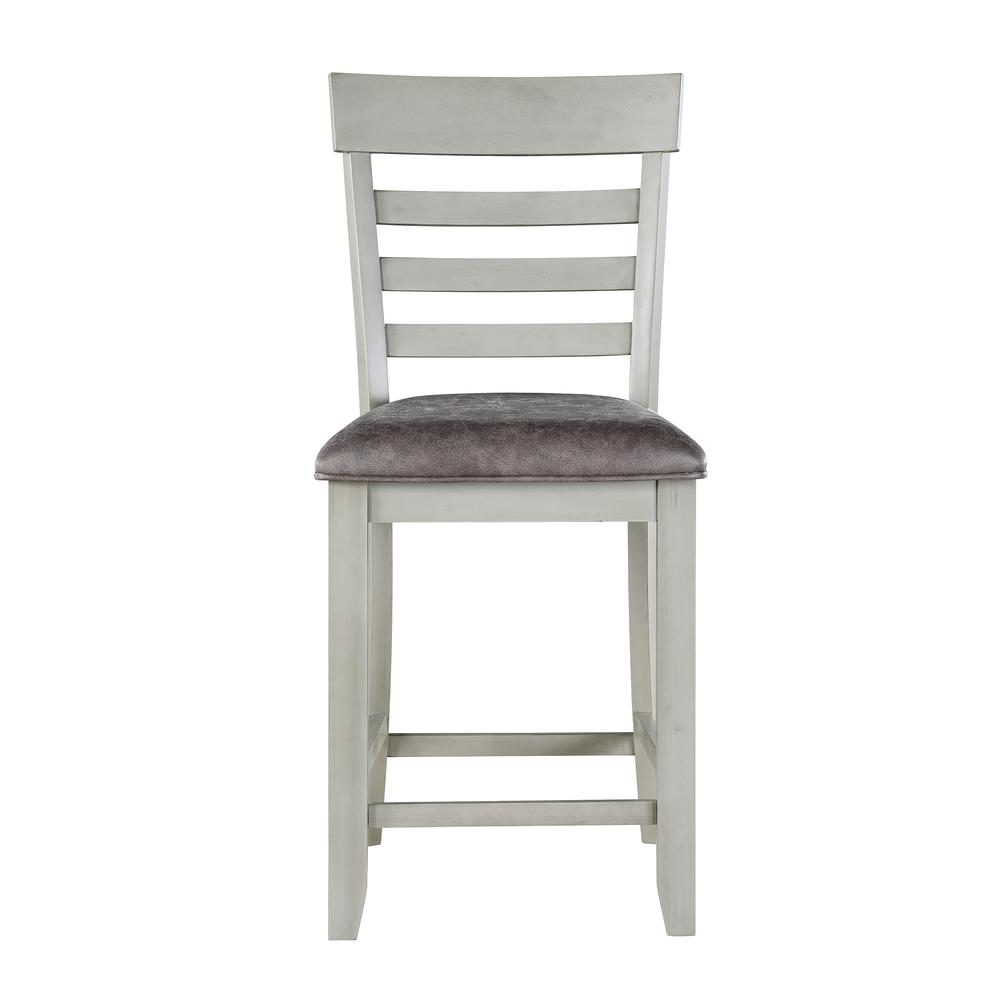 Gray Hyland Counter Chair by Start2Finish, showing a modern upholstered furniture piece with a sturdy metal frame.