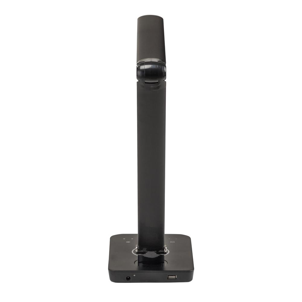 Black Vamp™ LED wireless charging lamp by Start2Finish with sleek modern design and touch control, ideal for bedside or desk use.