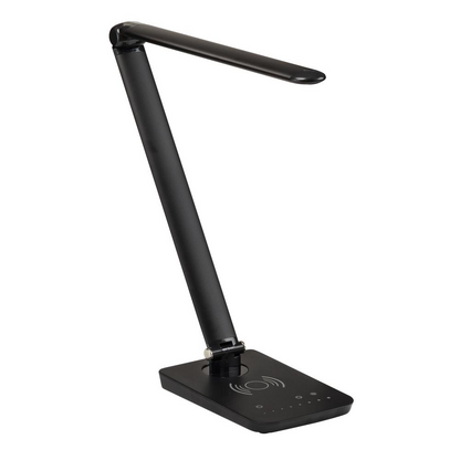 Start2Finish Vamp LED wireless charging lamp in black, modern electronic lamp with touch controls and sleek design.