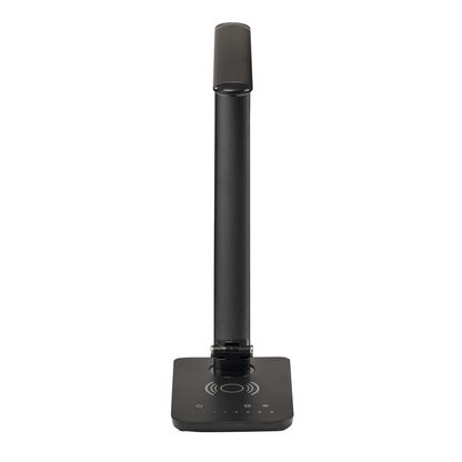 Vamp LED wireless charging lamp in black, sleek modern design with touch control and built-in wireless charging pad.