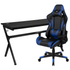 Start2Finish gaming desk with blue and black reclining gaming chair set, featuring a spacious workspace and ergonomic design.