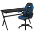 Start2Finish gaming desk with blue and black racing chair, ergonomic furniture set for gaming and work stations.