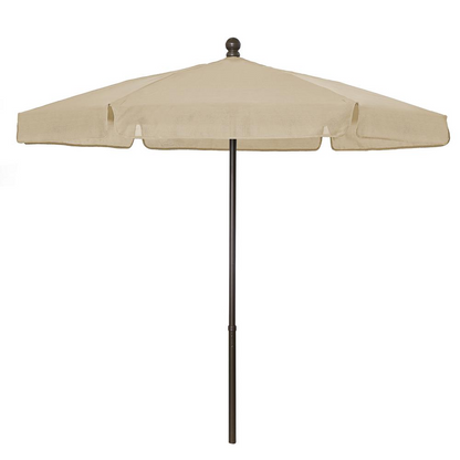 Start2Finish 7.5-foot hex garden umbrella with beige vinyl-coated weave, 6 ribs, push-up and pin lift mechanism, outdoor shade.