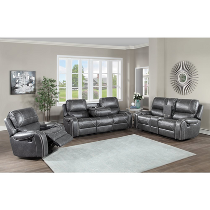 Gray manual sofa by Start2Finish with plush cushions and sleek design, shown from a front angle in a modern living room setting.