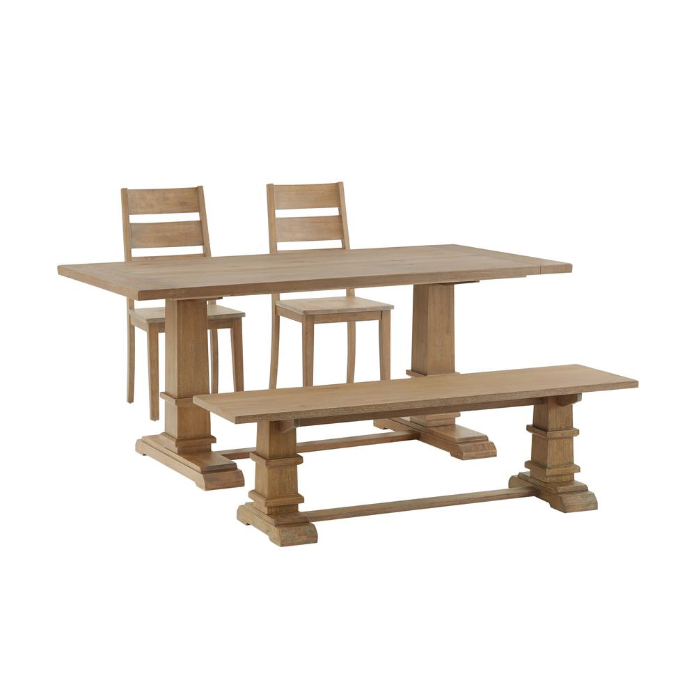 Start2Finish Joanna 4-piece dining table set with table, bench, and two ladder-back chairs, ideal for family dining spaces.