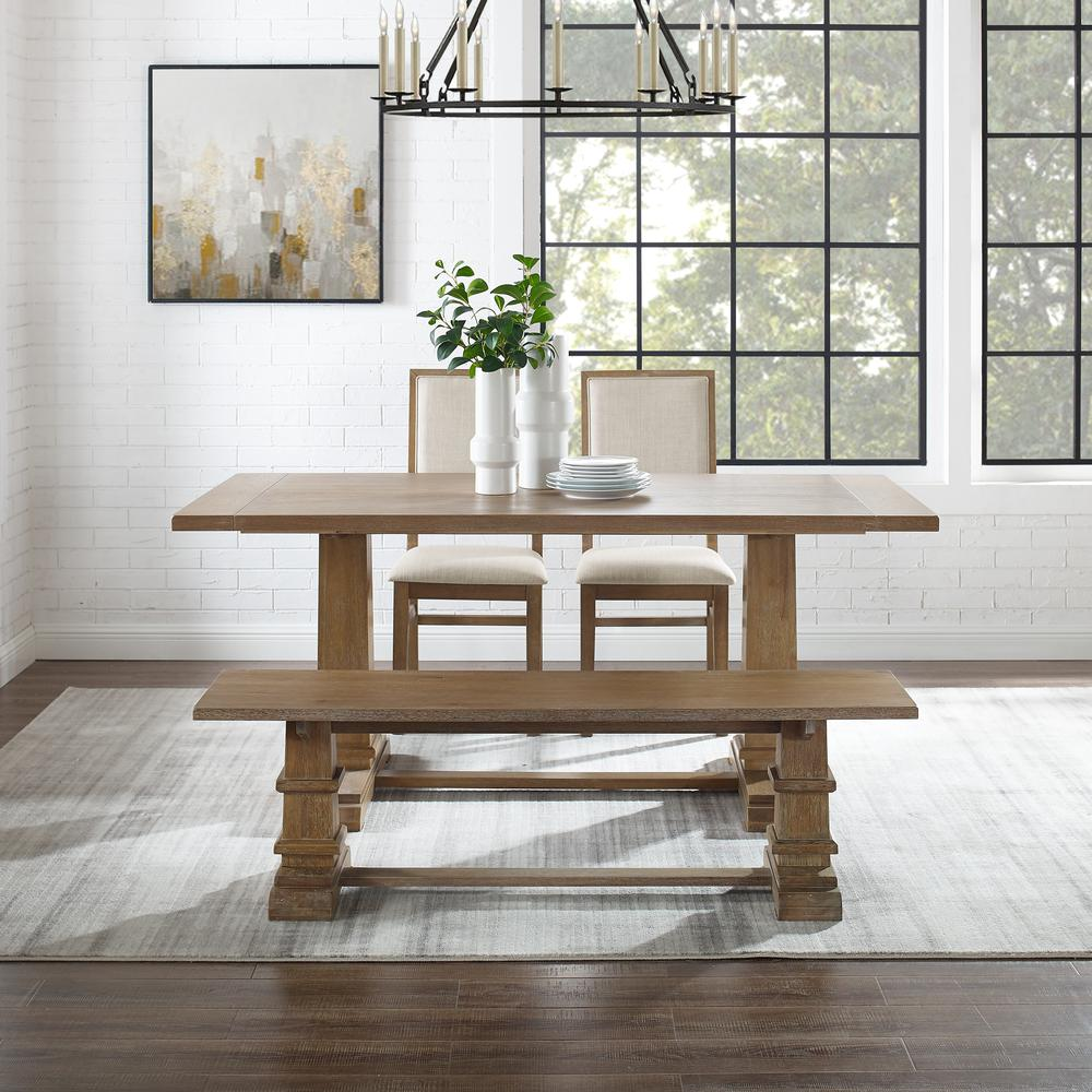 Start2Finish Joanna 4-piece dining table set with table, bench, and two upholstered chairs, shown in a modern dining room setting.
