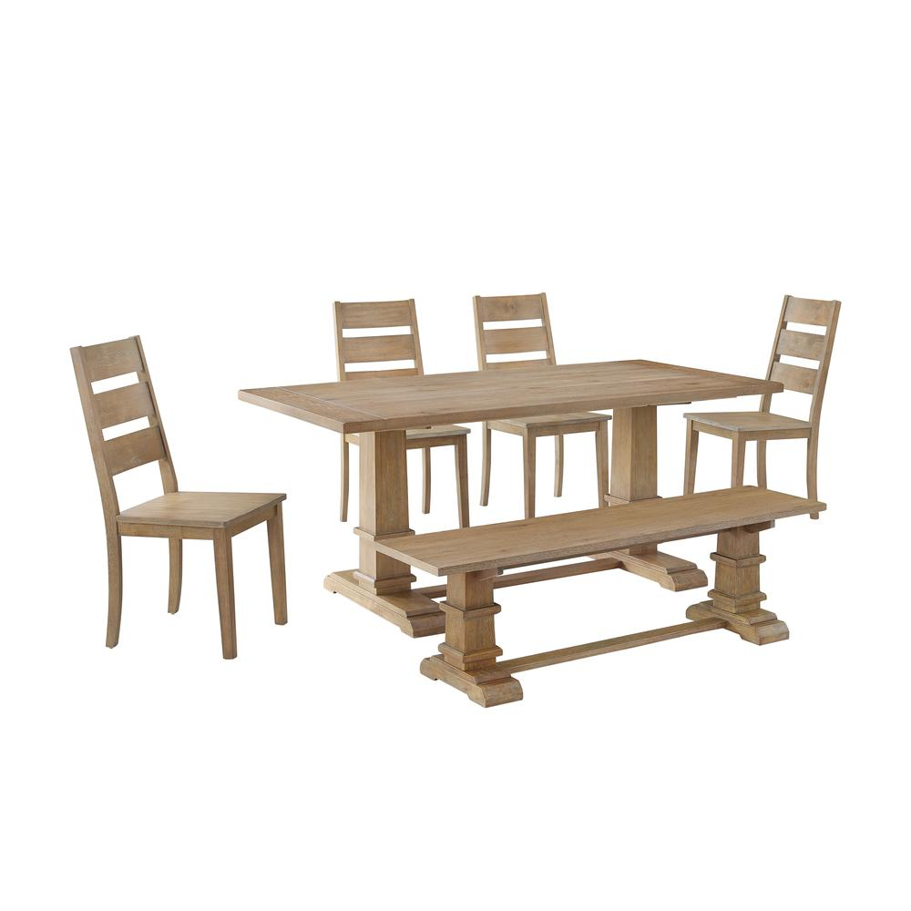 Start2Finish Joanna 6-piece dining table set with a table, bench, and four ladder-back chairs, perfect for family meals.