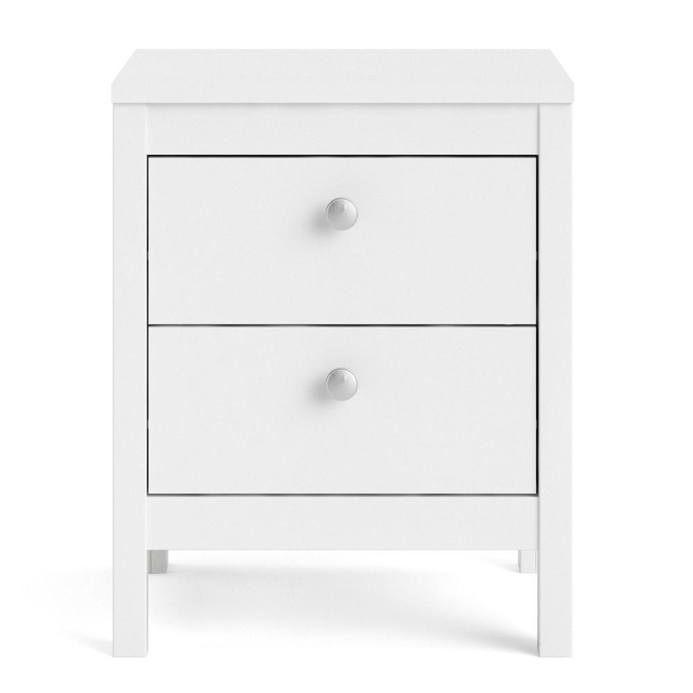 White Madrid 2 Drawer Nightstand by Start2Finish with sleek modern design, featuring two spacious drawers and a smooth finish.